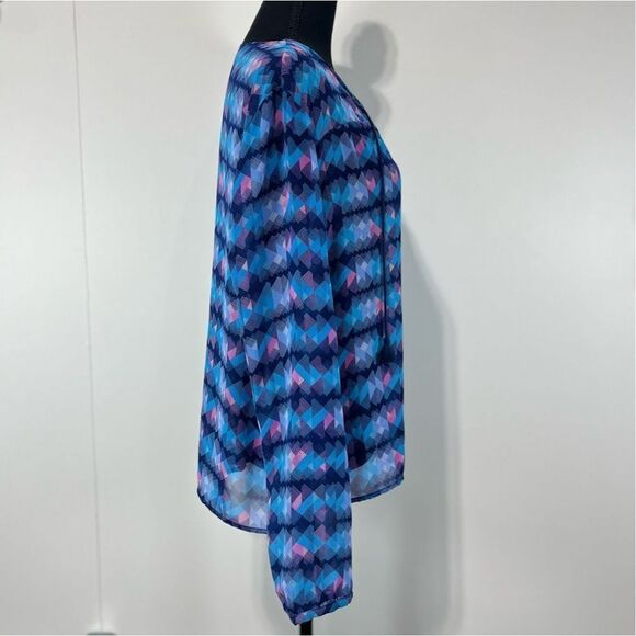 Decree Sheer Abstract Long Sleeve Blouse Size L Women’s Blue / Purple Geometric - Picture 5 of 11